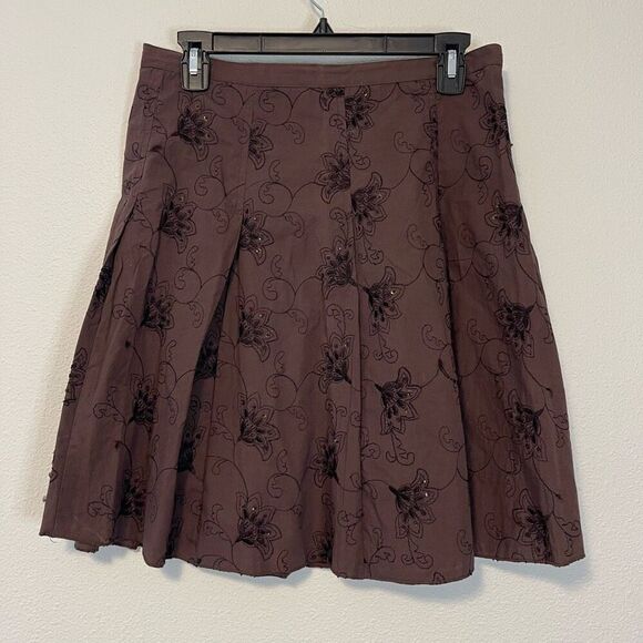 Vintage Dolled Up Brown Embroidered Mini Skirt Size Small - Picture 1 of 8